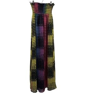 Women's Y2K Betsey Johnson Smocked Maxi Dress Size S Black Pink and Yellow
